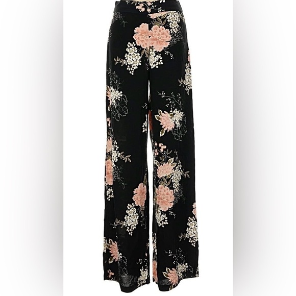 Dynamite| Gorgeous Black Pink White Floral Wide Leg Trouser Pants Sz XS - Picture 5 of 6